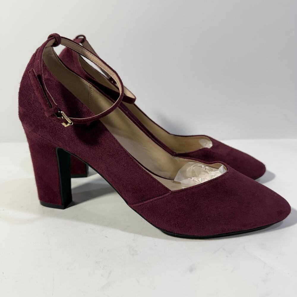 Cole Haan Kaelyn Grand OS Burgundy Suede Block Heel Ankle Strap Pumps 9.5